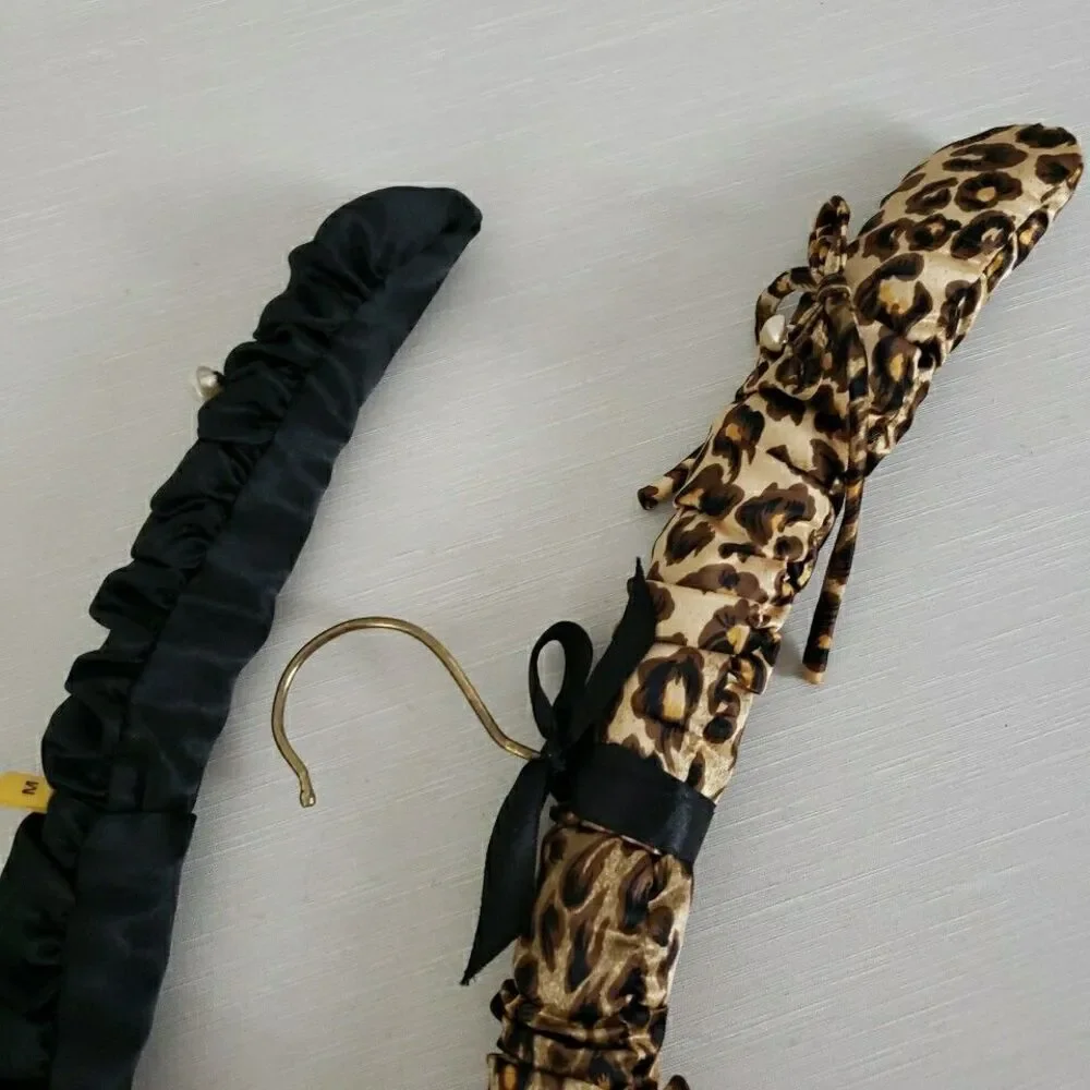 Padded Satin Fabric Covered Clothes Lingerie Hangers Brass Hook Wood Arms VTG